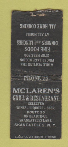 Matchbook Cover - Mclaren's Grill Restaurant Skaneateles NY WEAR BOBTAIL