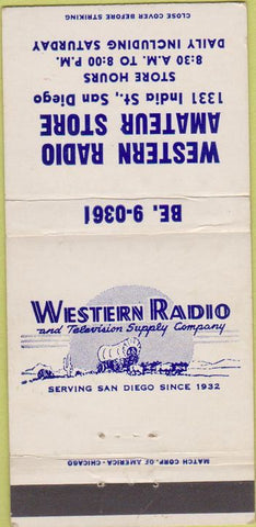Matchbook Cover - Western Radio Amateur Store San Diego CA  30 Strike