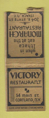 Matchbook Cover - Victory Restaurant Monarch Ithaca Cortland NY BOBTAIL