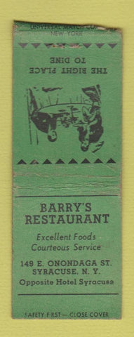 Matchbook Cover - Barry's Restaurant Syracuse NY BOBTAIL