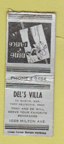 Matchbook Cover - Del's Villa  BOBTAIL