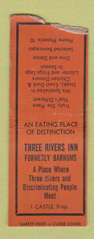 Matchbook Cover - Three Rivers Inn Syracuse NY BOBTAIL