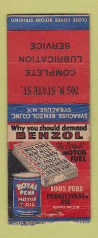 Matchbook Cover - Benzol oil gas Syracuse NY WORN BOBTAIL