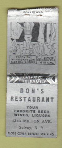 Matchbook Cover - Don's Restaurant Solvay NY WEAR BOBTAIL