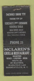 Matchbook Cover - Mclaren's Grill Restaurant Skaneateles NY WORN BOBTAIL