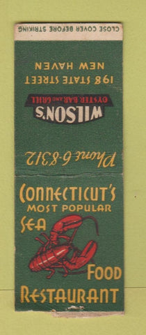 Matchbook Cover - Wilson's Oyster Bar New Haven CT BOBTAIL