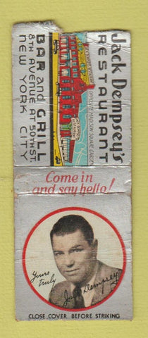Matchbook Cover - Jack Dempsey's Restaurant New York City Boxing WORN BOBTAIL