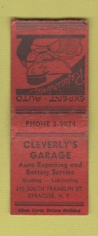 Matchbook Cover - Cleverly's Garage Syracuse NY WORN BOBTAIL