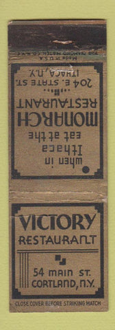 Matchbook Cover - Victory Restaurant Monarch Ithaca Cortland NY WORN