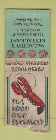 Matchbook Cover - McCarthy's Restaurant Syracuse NY BOBTAIL