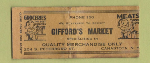 Matchbook Cover - Gifford's Market Canastota NY WEAR BOBTAIL