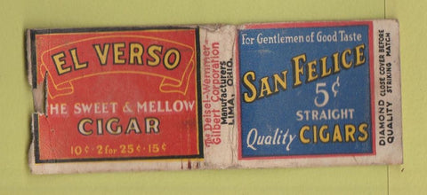Matchbook Cover - El Verso Cigars San Felice DQ Lima OH WORN BOBTAIL