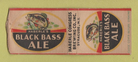 Matchbook Cover - Haberle's Black Bass Ale Beer Syracuse NY BOBTAIL
