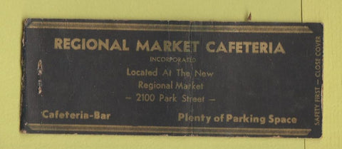 Matchbook Cover - Regional Market Cafeteria Syracuse? NY BOBTAIL
