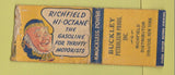 Matchbook Cover - Richfield oil gas Buckley Syracuse NY POOR BOBTAIL