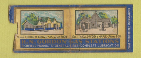Matchbook Cover - HN Gordon oil gas Dryden Ithaca NY WEAR BOBTAIL