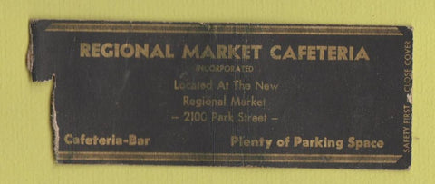 Matchbook Cover - Regional Market Cafeteria Syracuse? NY WEAR BOBTAIL