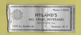 Matchbook Cover - Hyland's Syracuse NY BOBTAIL
