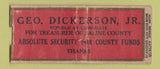 Matchbook Cover Geo Dickerson Saline County Treasurer Salina KS DQ WORN BOBTAIL