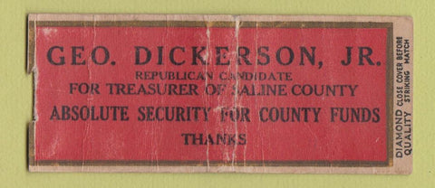 Matchbook Cover Geo Dickerson Saline County Treasurer Salina KS DQ WORN BOBTAIL