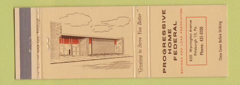 Matchbook Cover - Progressive Home Federal Savings Loan Pittsburgh PA
