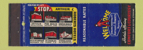 Matchbook Cover - Arthur Roberts Hotels Rochester Brainerd Alexandria MN