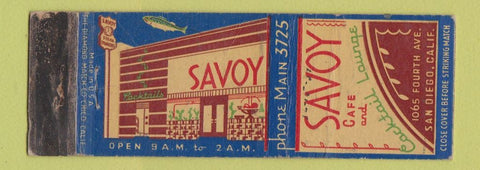 Matchbook Cover - Savoy Cafe and Cocktail Lounge San Diego CA WORN