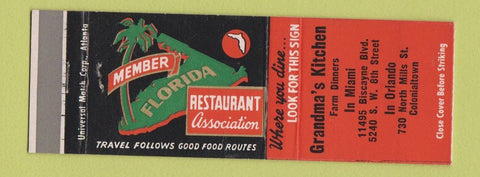 Matchbook Cover - Grandma's Kitchen Miami Orlando FL