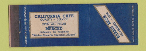 Matchbook Cover - Barbis Bros California Cafe Merced CA
