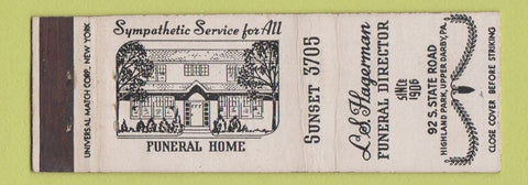 Matchbook Cover - LS Hagerman Funeral Home Upper Darby PA WORN