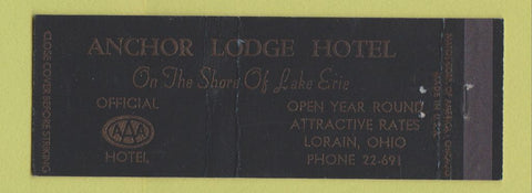 Matchbook Cover - Anchor Lodge Hotel Lorain OH Full Length