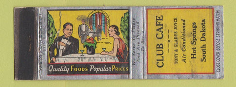 Matchbook Cover - Club Cafe Hot Springs SD deco WORN