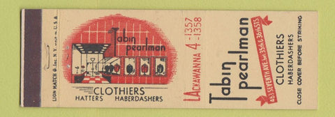 Matchbook Cover - Tabin Pearlman Men's Clothes New York City