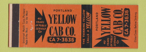 Matchbook Cover - Yellow Cab Taxi Portland OR