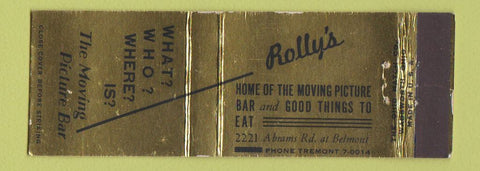 Matchbook Cover - Rolly's Restaurant Bar Movies
