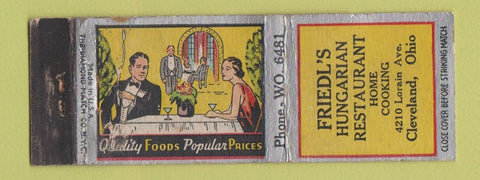 Matchbook Cover - Friedl's Hungarian Restaurant Cleveland OH deco WORN