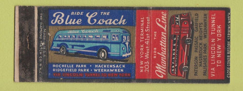 Matchbook Cover - Manhattan Bus Line Blue Coach New York City NJ WORN