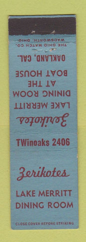 Matchbook Cover - Zerikotes Restaurant Lake Merritt Oakland CA MIDGET