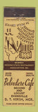 Matchbook Cover - Belvedere Cafe Evansville IN MIDGET
