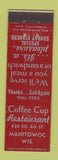 Matchbook Cover - Coffee Cup Restaurant Manitowoc WI MIDGET