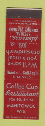 Matchbook Cover - Coffee Cup Restaurant Manitowoc WI MIDGET