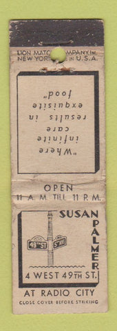 Matchbook Cover - Susan Palmer Restaurant New York City WORN MIDGET
