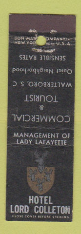 Matchbook Cover - Hotel Lord Colleton Walterboro SC MIDGET