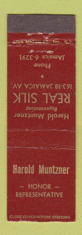 Matchbook Cover - Harold Muntzner Real Silk rep hosiery socks lingerie MIDGET