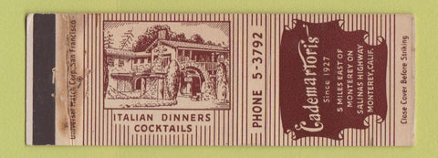 Matchbook Cover - Cademartoris Monterey CA Italian Restaurant WEAR