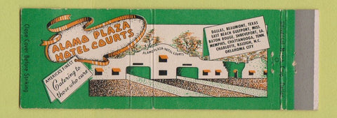 Matchbook Cover - Alamo Plaza Motels Dallas Beaumont TX Charlotte Raleigh NC