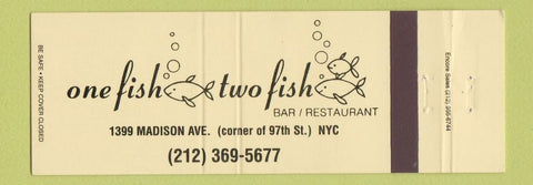 Matchbook Cover - One Fish Two Fish Restaurant Bar New York City Full Length