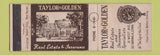 Matchbook Cover - Taylor & Golden Real Estate Insurance South Norwalk CT WEAR