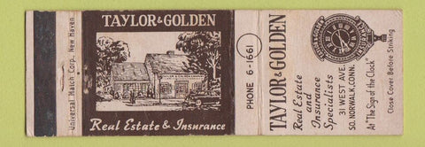 Matchbook Cover - Taylor & Golden Real Estate Insurance South Norwalk CT WEAR