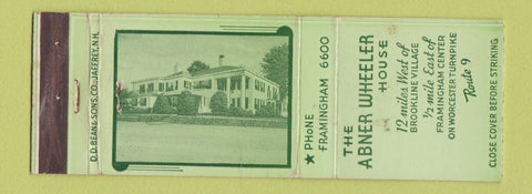 Matchbook Cover - Abner Wheeler House Framingham Center MA